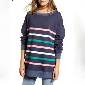 WILDFOX Blue Multicolor Stripe Roadtrip Oversized Crewneck Sweatshirt Size Small